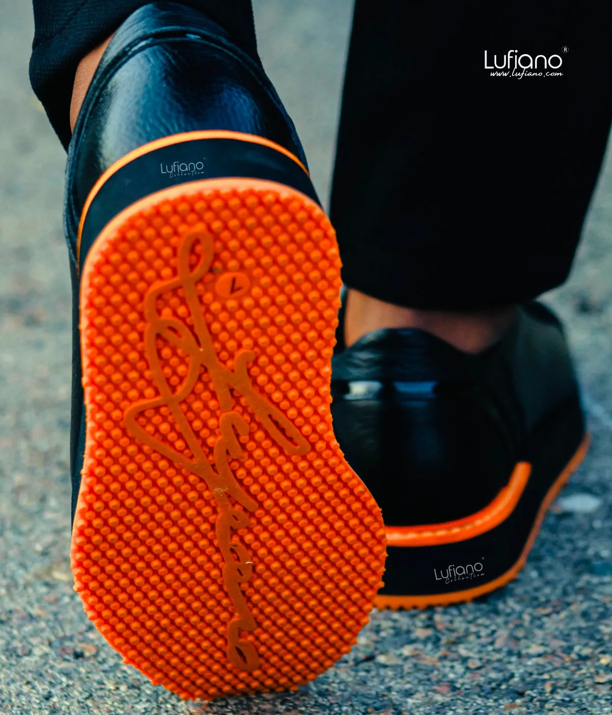 018C - LUFIANO collection Leather Sneaker- Orange- Black