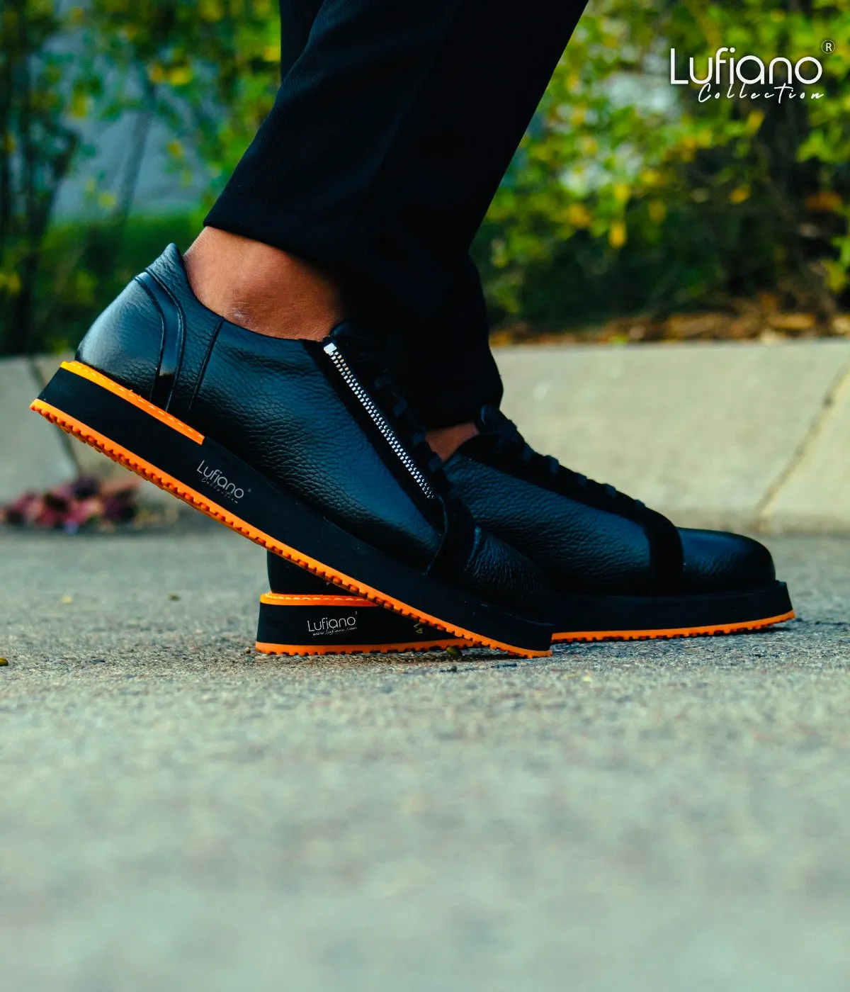 018C - LUFIANO collection Leather Sneaker- Orange- Black