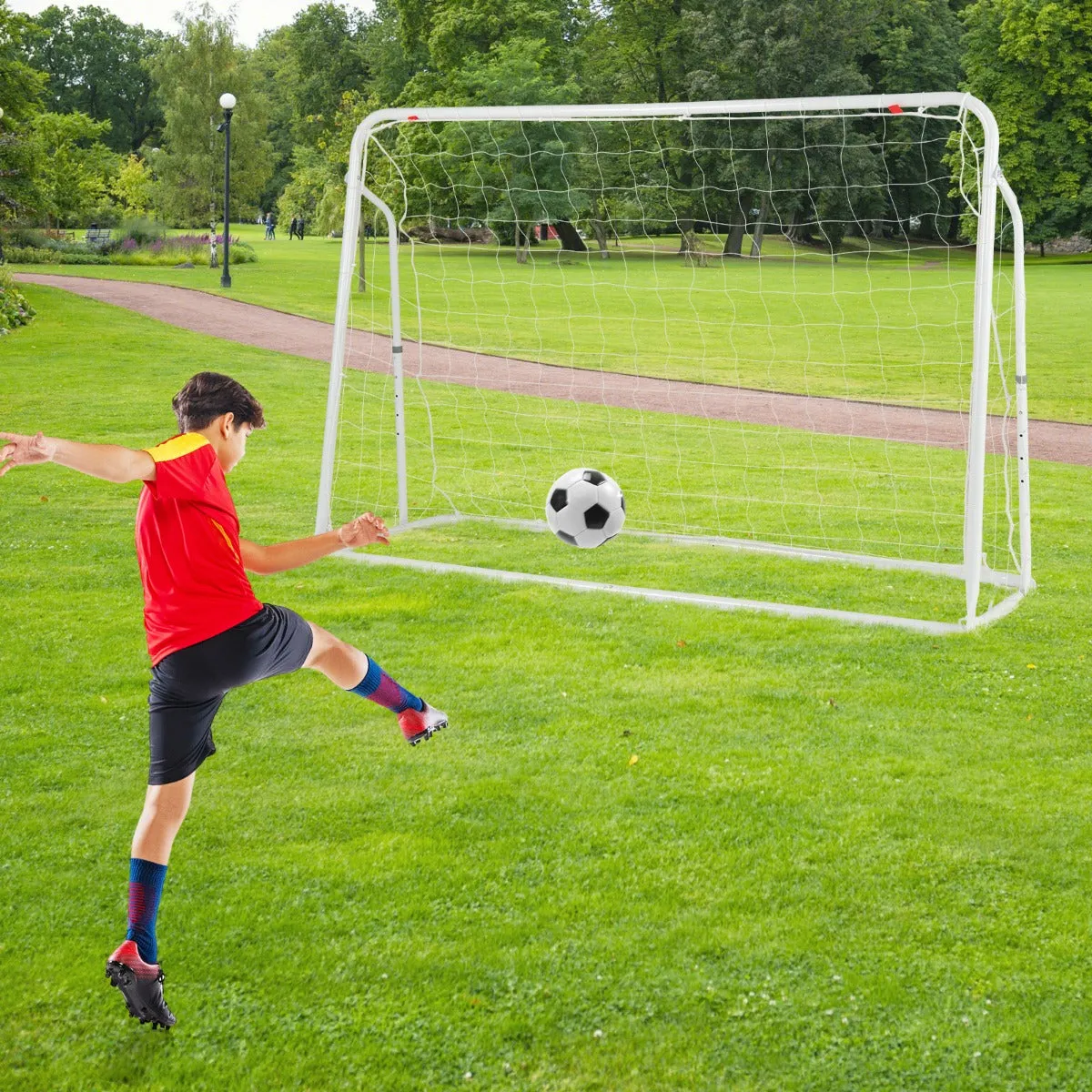 2-in-1 Kids Soccer Rebounder and Soccer Goal for Kids Aged 6  Years Old-White