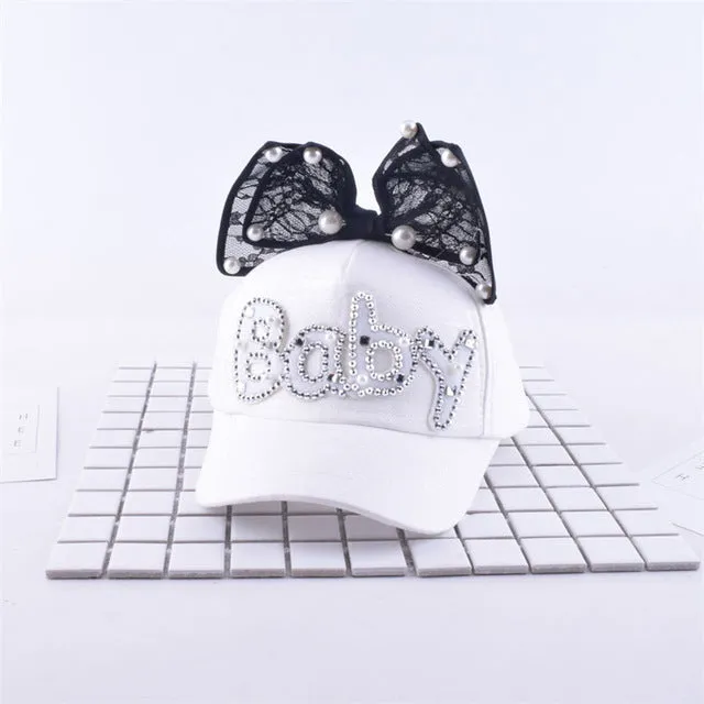 2017 Children Hip Hop Baseball Cap Summer Baby rabbit ear pearl bow kids Sun Hat Boys Girls snapback Caps for 2-8 years old