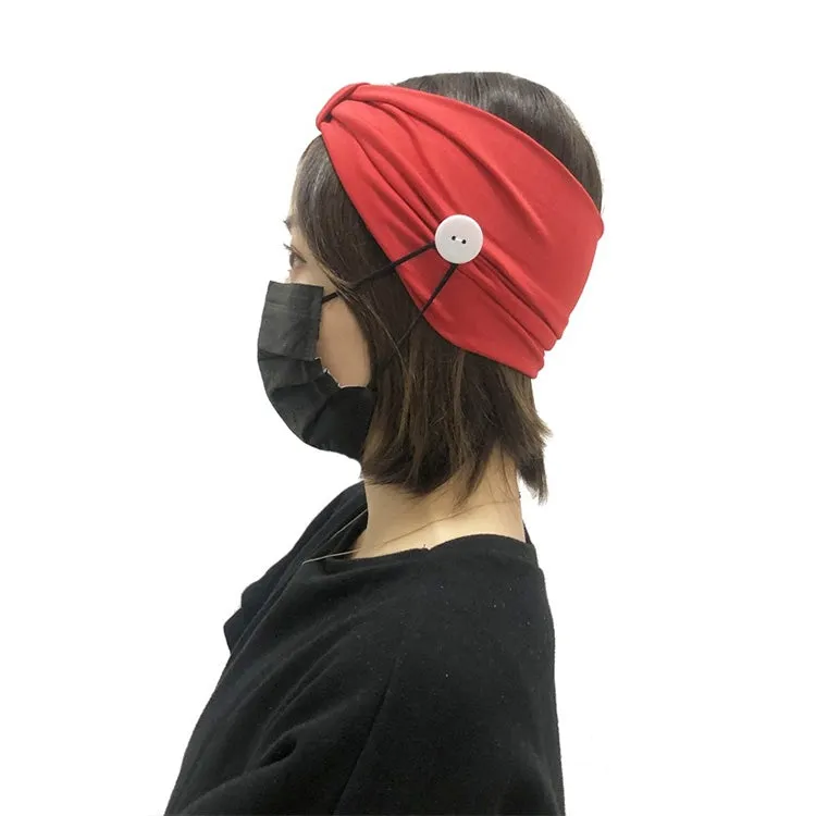 3 PCS Headband Sports Yoga Knitted Sweat-absorbent Hair Band with Mask Anti-leash Button(Deep Red)