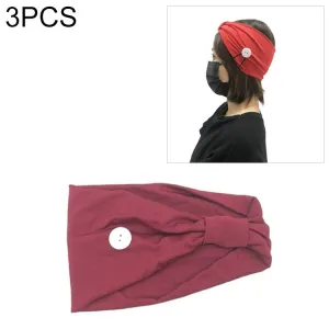 3 PCS Headband Sports Yoga Knitted Sweat-absorbent Hair Band with Mask Anti-leash Button(Deep Red)