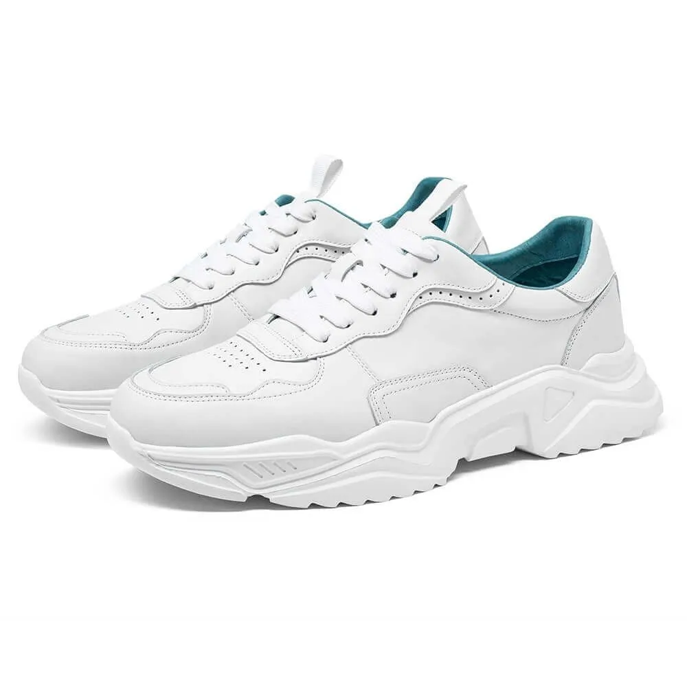 7 CM / 2.76 Inches - CMR CHAMARIPA Height Increasing Sports Shoes - Sports Shoes That Increase Your Height - White Leather Men's Sneakers