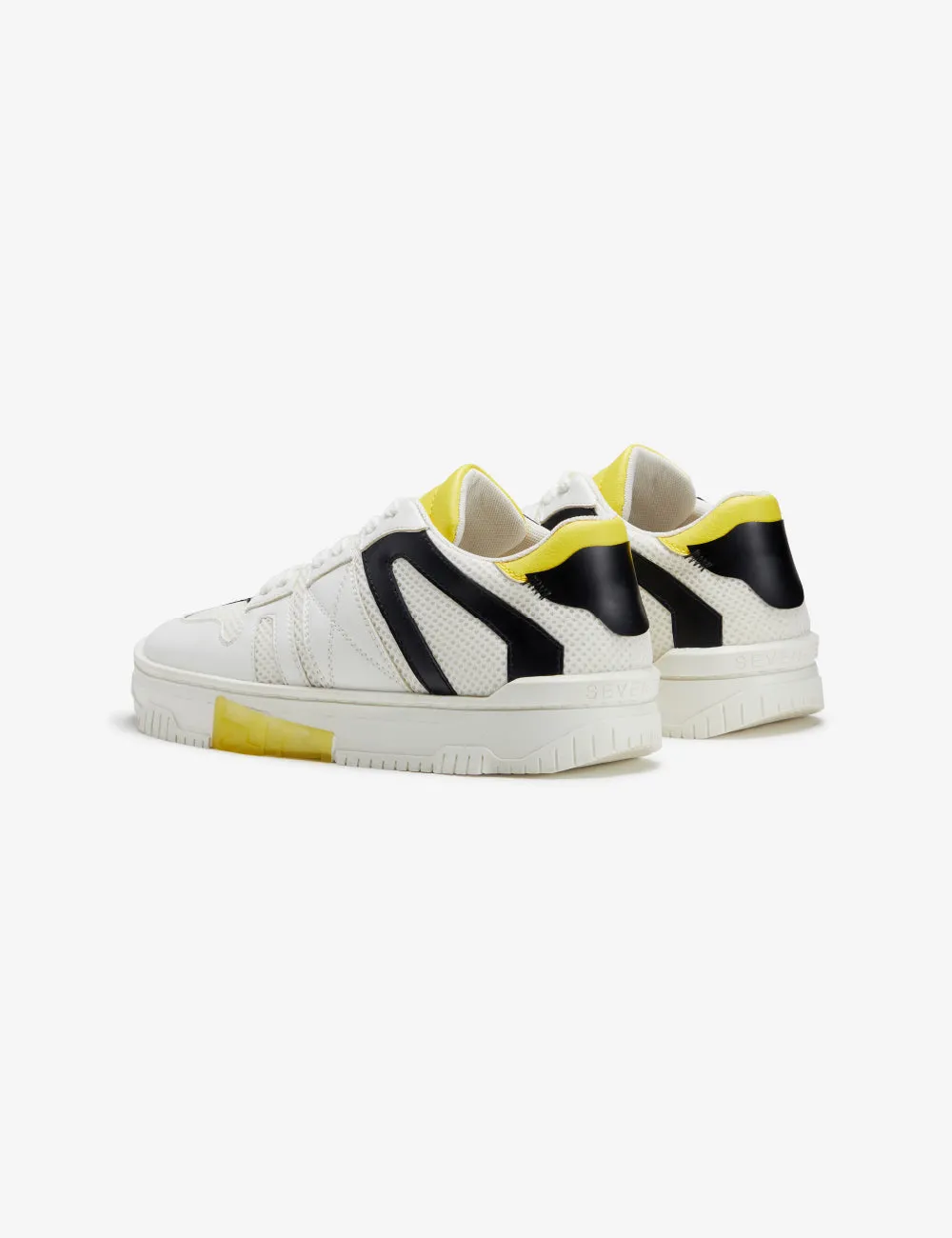 718 white yellow technical low-top sneaker