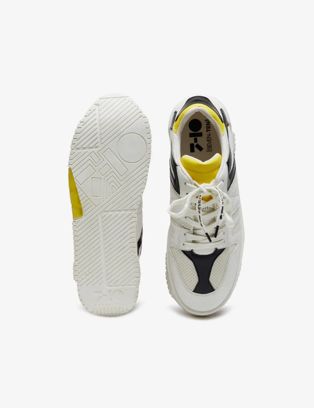 718 white yellow technical low-top sneaker