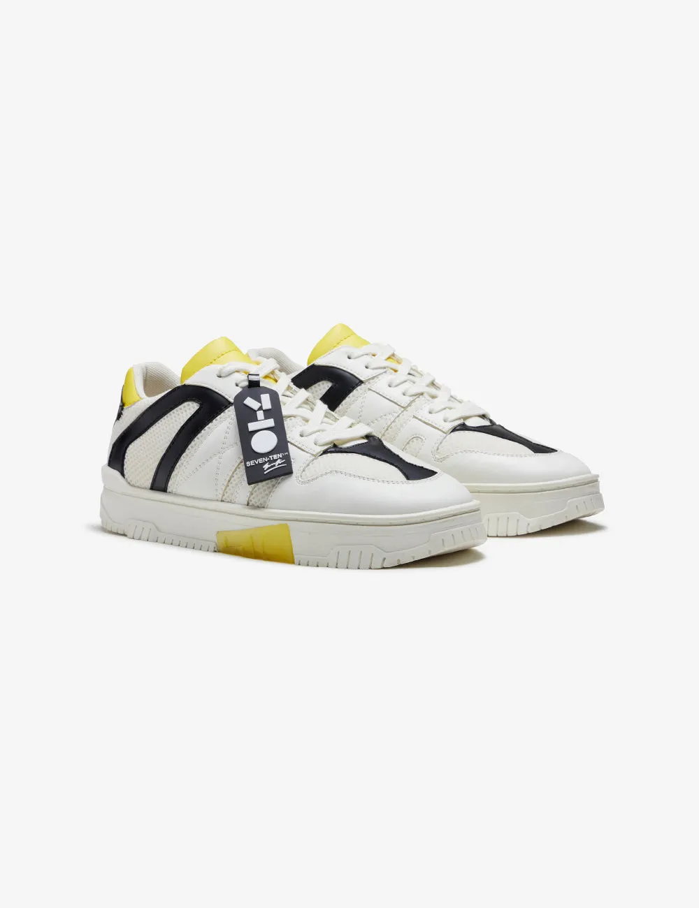 718 white yellow technical low-top sneaker