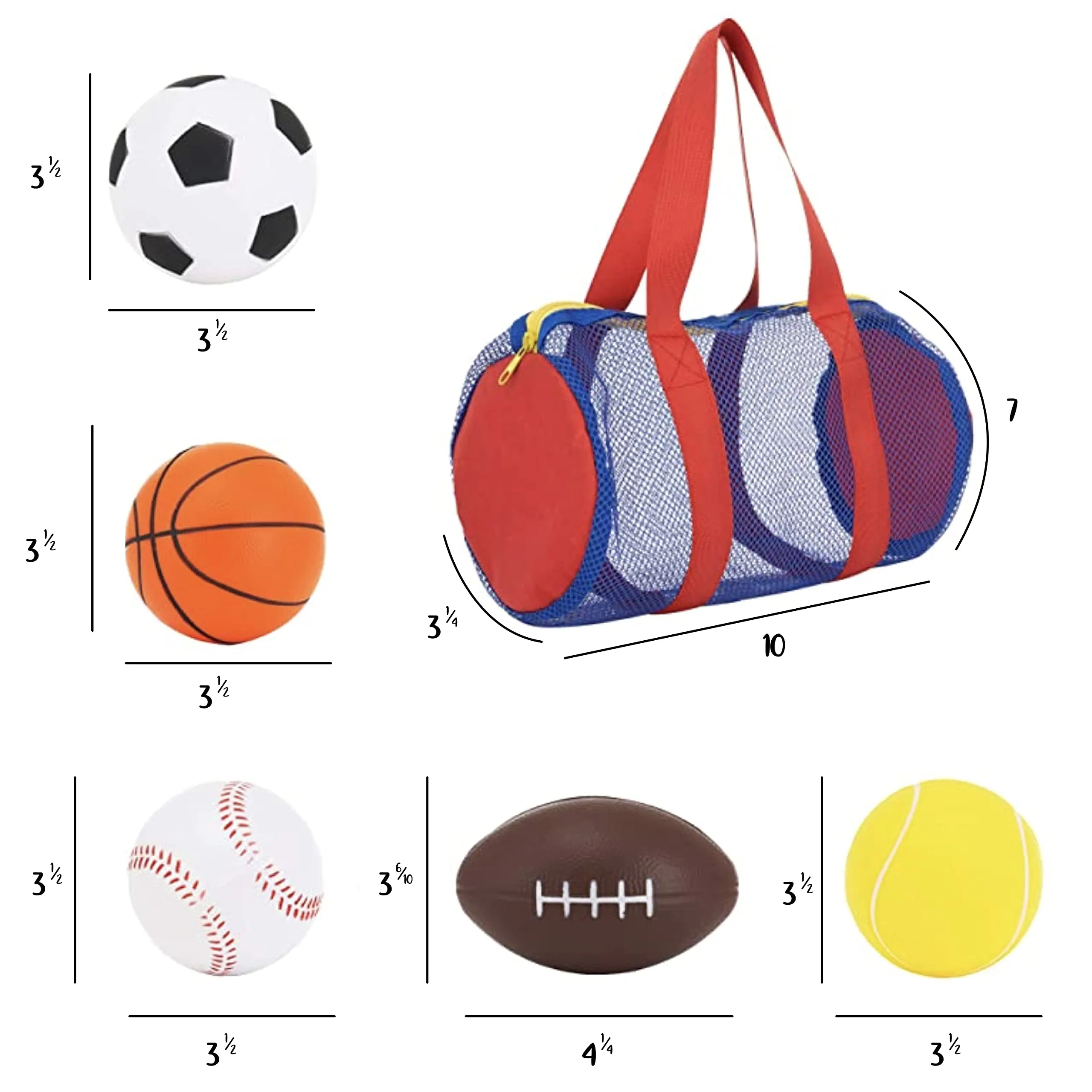 Balls For Kids, Toddler Sports Toys - Set Of 5 Foam Sports Balls   Free Bag - Perfect