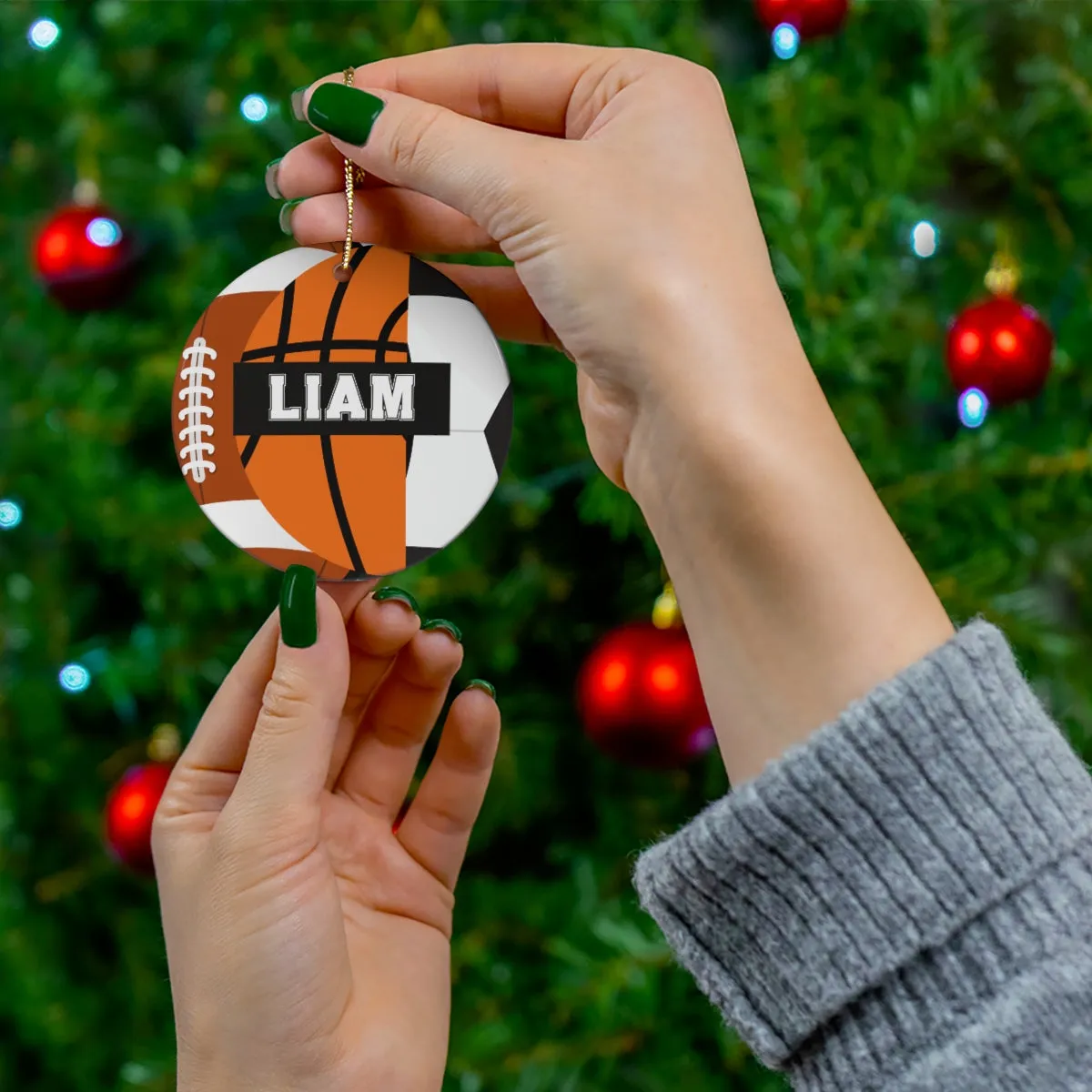 Basketball Football Soccer Christmas Ornament - 3 Sport Athlete