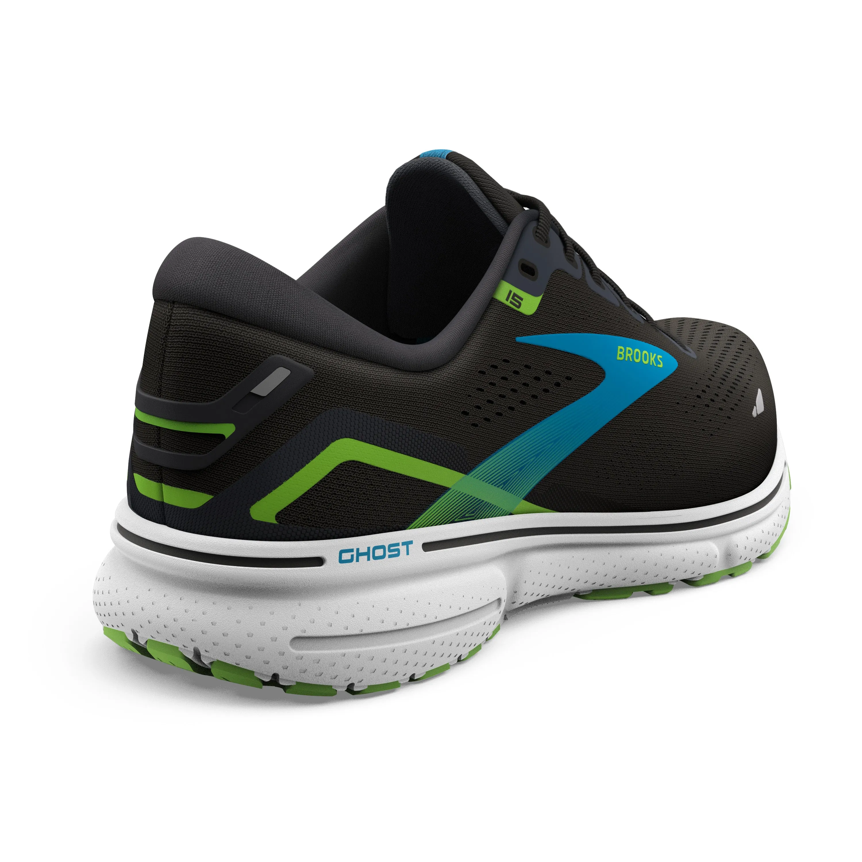 Brooks Mens Trainer Ghost 15 Black/Hawaiian Ocean/Green