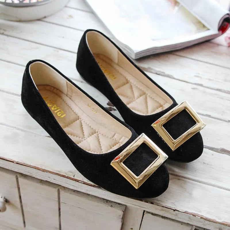 Buckle Decor Suede Ballet Flats