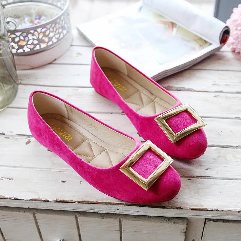 Buckle Decor Suede Ballet Flats