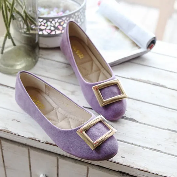 Buckle Decor Suede Ballet Flats