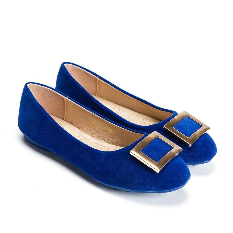 Buckle Decor Suede Ballet Flats