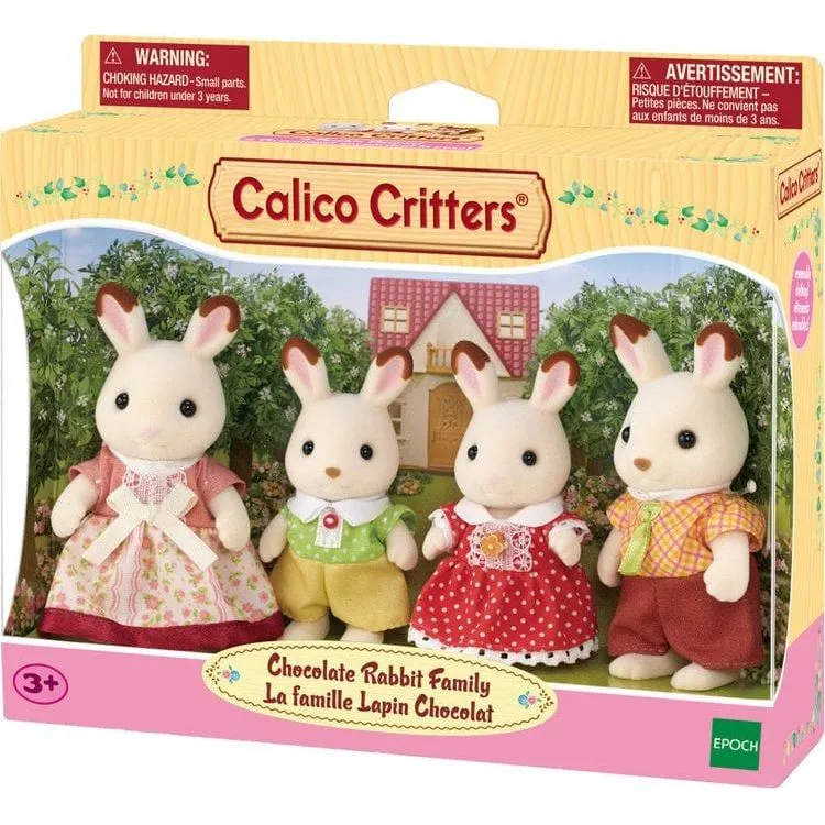 Calico Critters Chocolate Rabbit  Family, Set of 4 Collectible Doll Figures