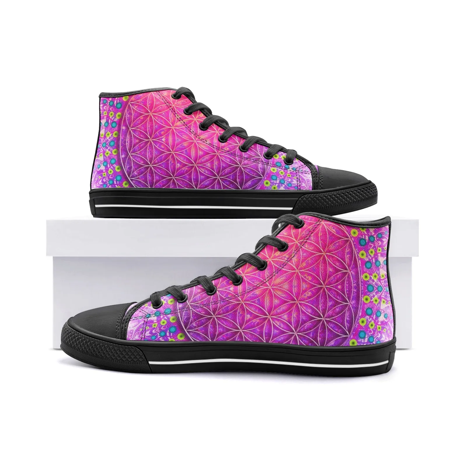 Cameron Gray | Flower Of Life | Unisex High Top Canvas Shoes