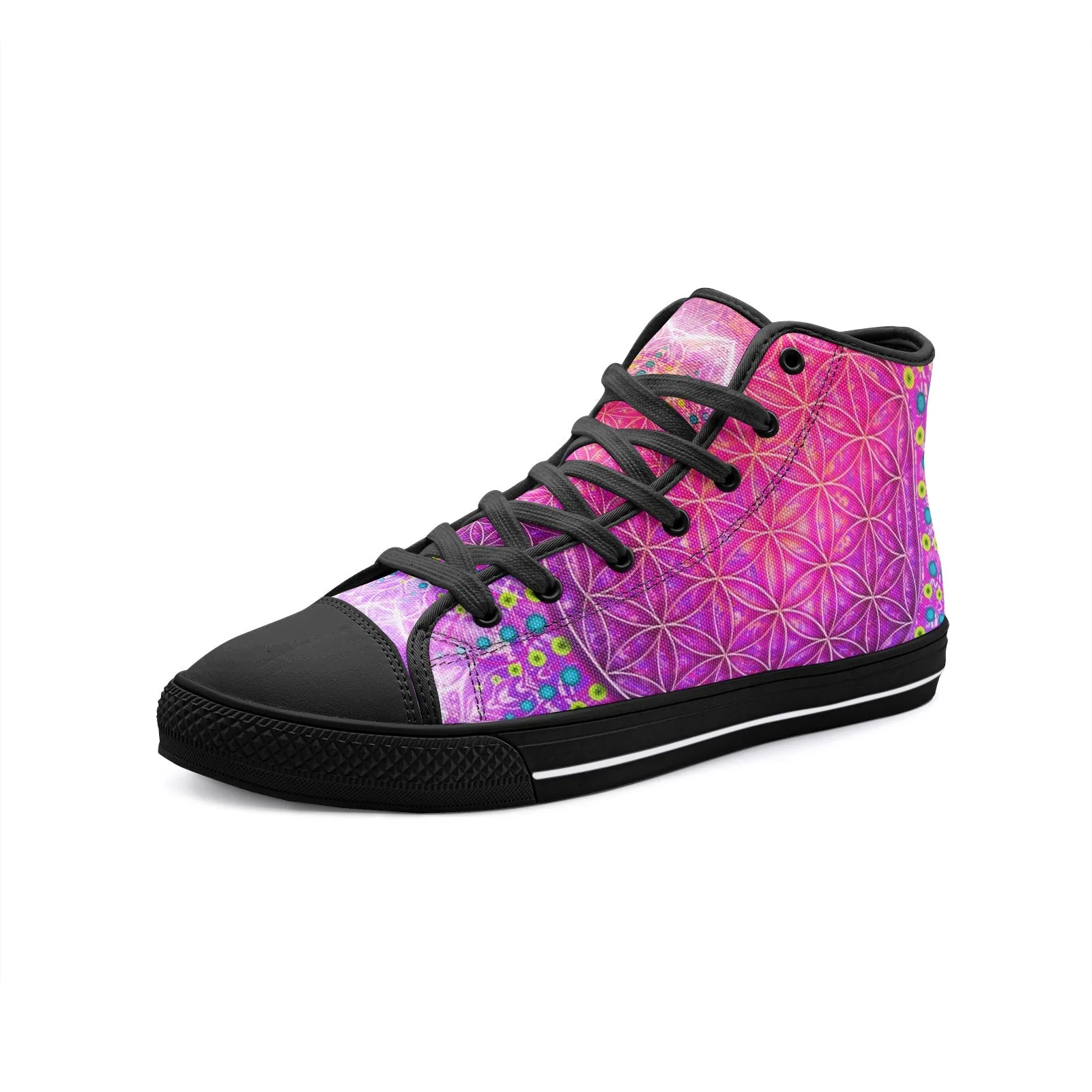 Cameron Gray | Flower Of Life | Unisex High Top Canvas Shoes