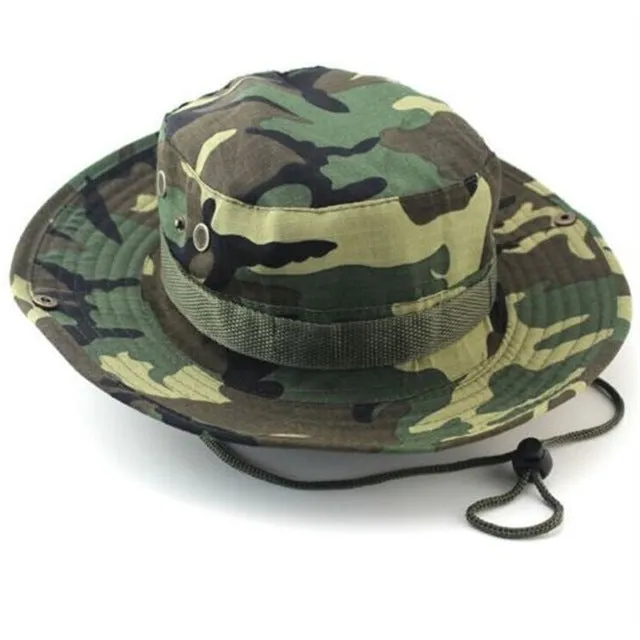 Camouflage Bucket Hats Wide Brim Sun Cap Ripstop Camo Fishing Hunting Hiking Men Safari Summer Jungle with String Boonie Hat