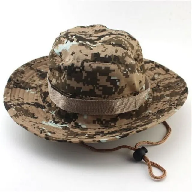 Camouflage Bucket Hats Wide Brim Sun Cap Ripstop Camo Fishing Hunting Hiking Men Safari Summer Jungle with String Boonie Hat