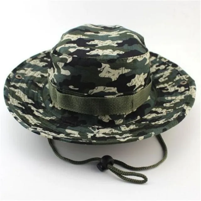 Camouflage Bucket Hats Wide Brim Sun Cap Ripstop Camo Fishing Hunting Hiking Men Safari Summer Jungle with String Boonie Hat