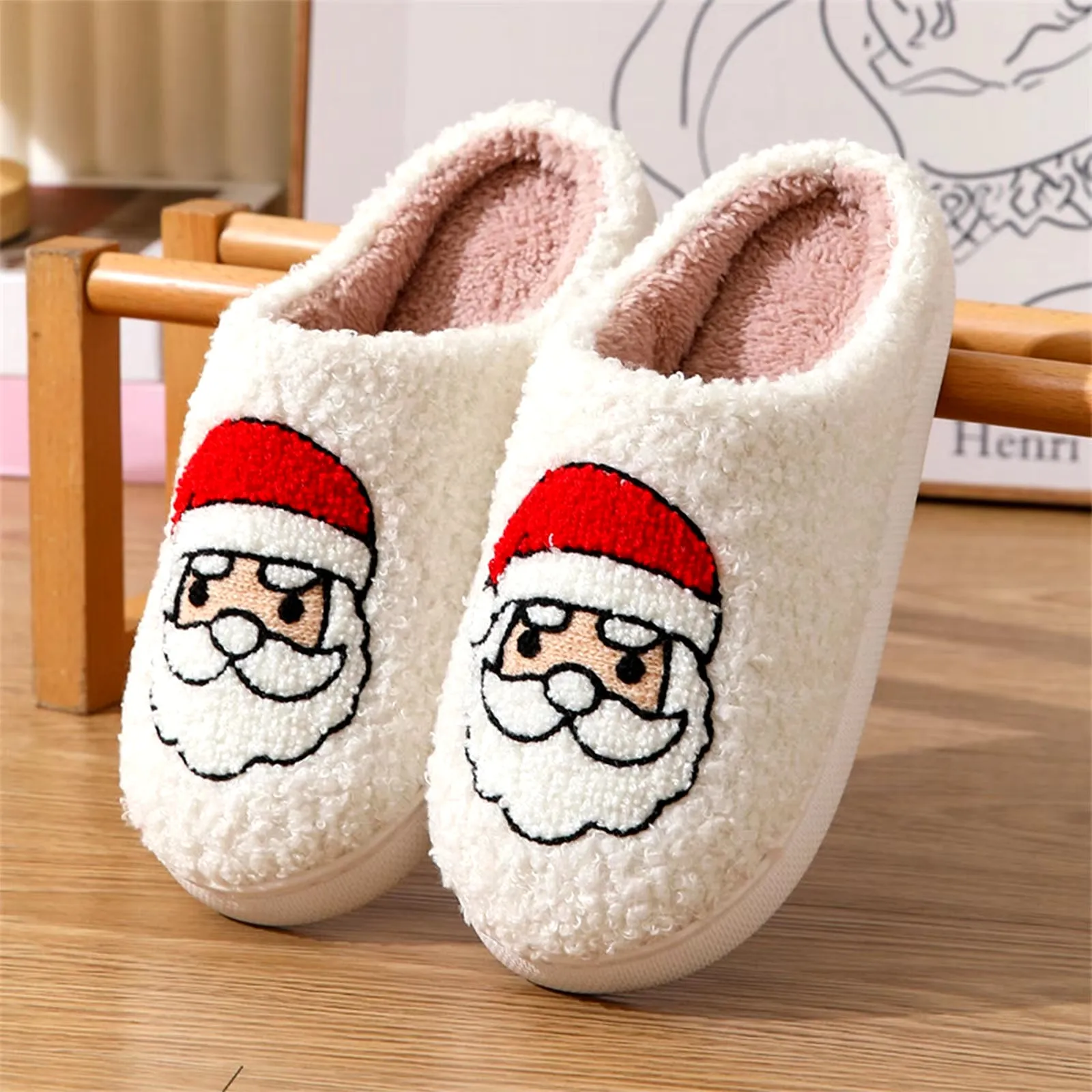 Christmas Slippers for Women Men Soft Plush Fuzzy Winter Holiday Slipper Retro Slippers Comfy Bedroom Christmas Slippers Outdoor