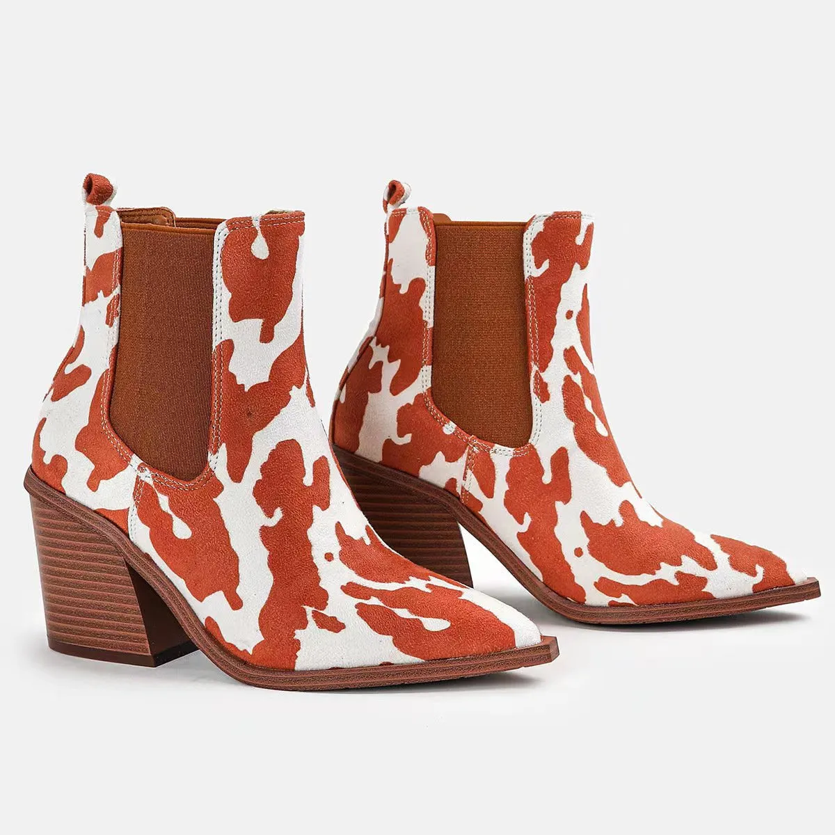 Chunky Heel Pointed Toe Floral Boots