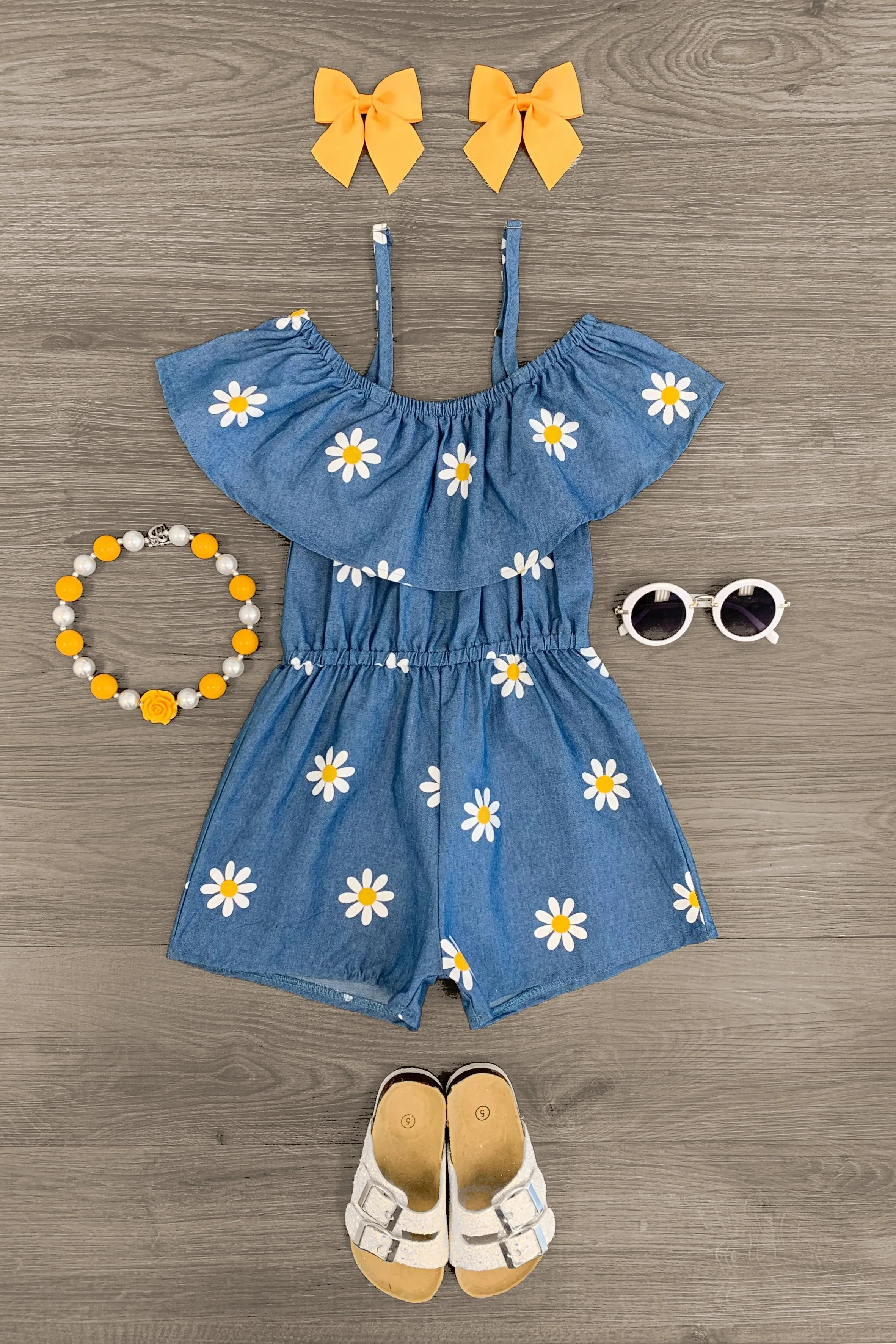 Daisy Cold Shoulder Chambray Romper