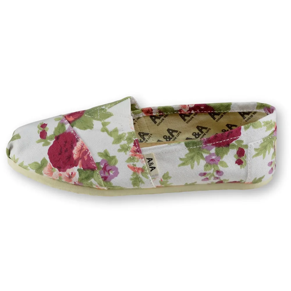 Floral White Canvas Slip On Shoes for Women