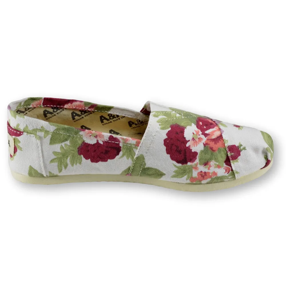 Floral White Canvas Slip On Shoes for Women