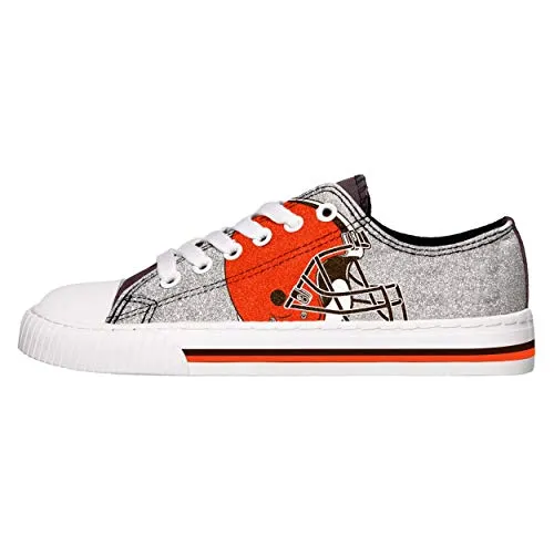 FOCO Cleveland Browns NFL Womens Glitter Low Top Canvas Shoes - 8