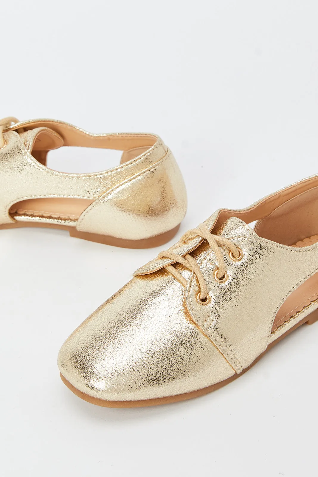 Girls Gold Lace Up Brogue