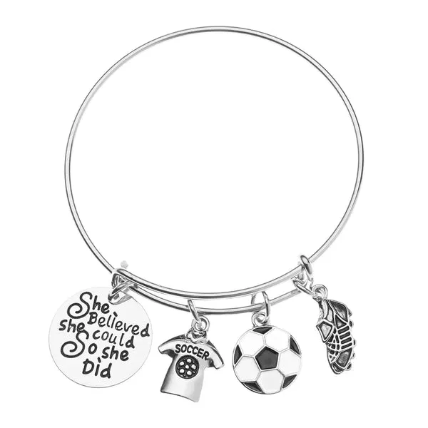 Girls Soccer She Believed She Could So She Did Bangle Bracelet