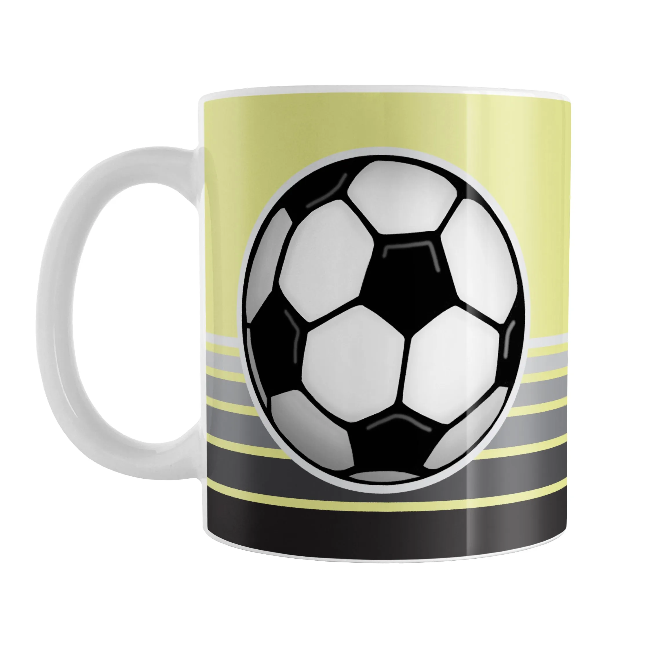 Gray Gradient Lined Yellow Soccer Ball Mug