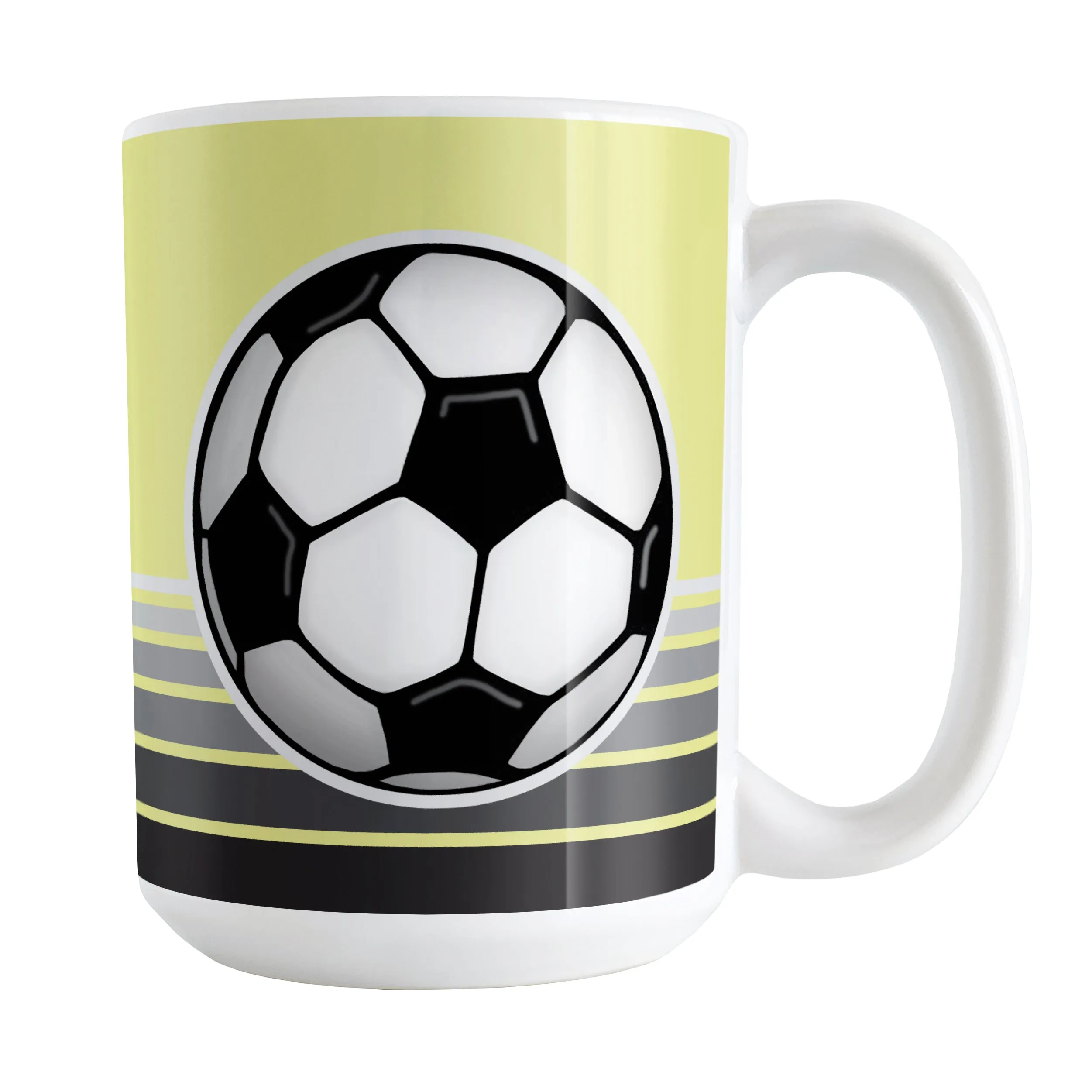 Gray Gradient Lined Yellow Soccer Ball Mug