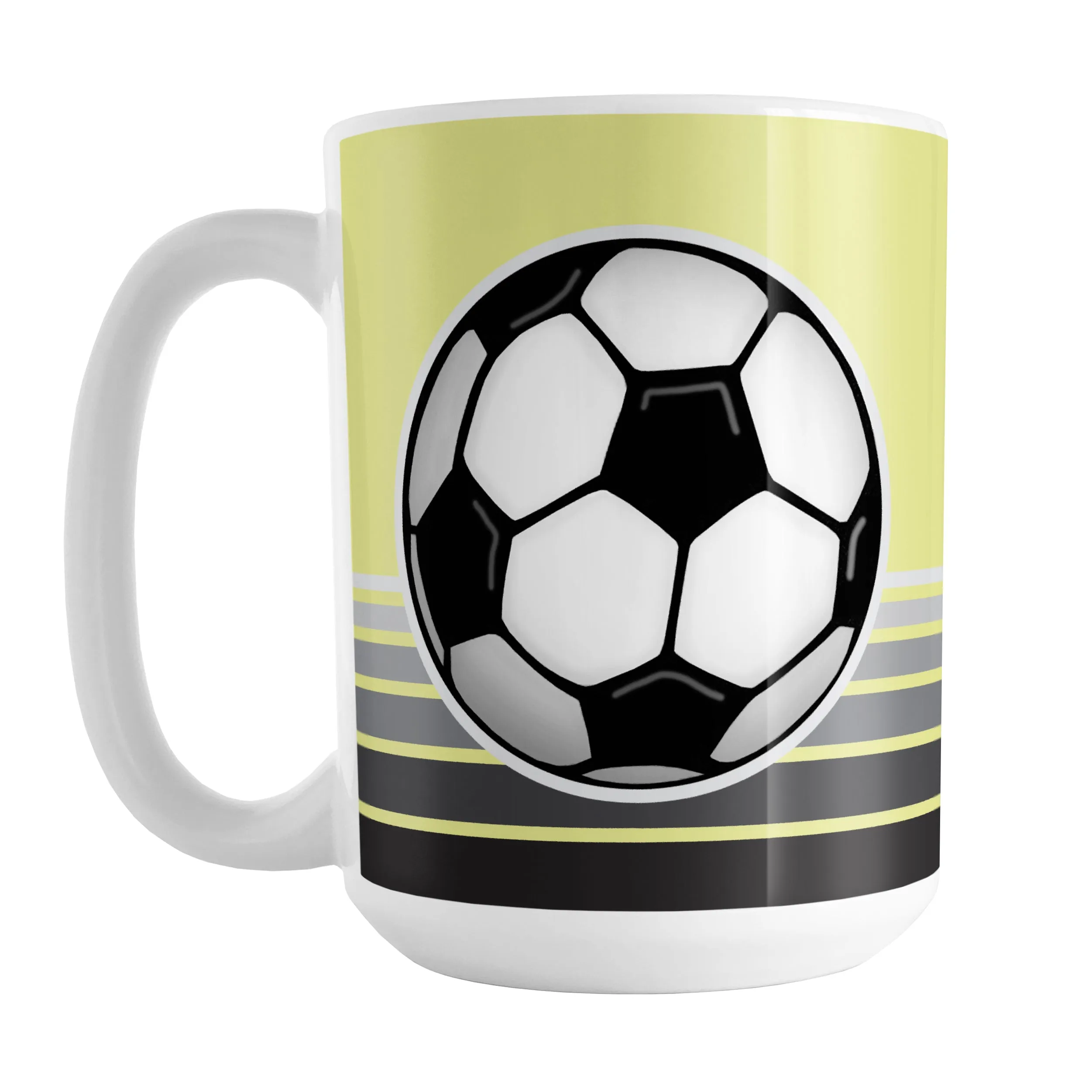 Gray Gradient Lined Yellow Soccer Ball Mug