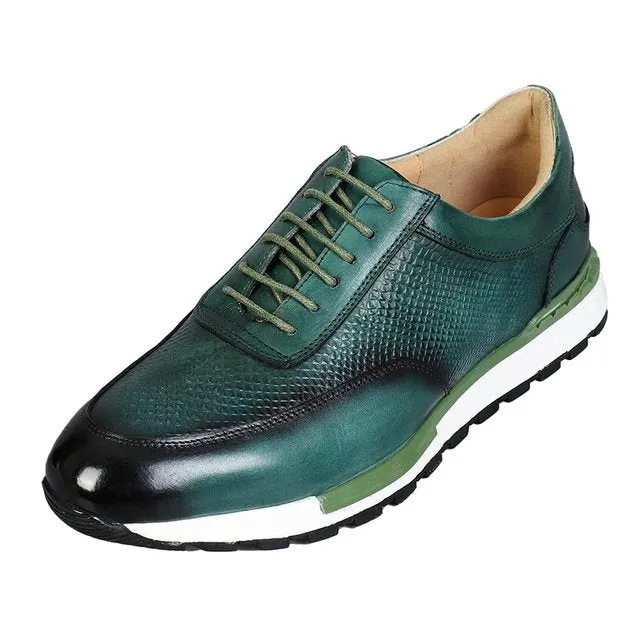 Green Color Genuine Leather Lace-Up Shoes