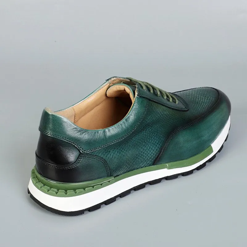 Green Color Genuine Leather Lace-Up Shoes