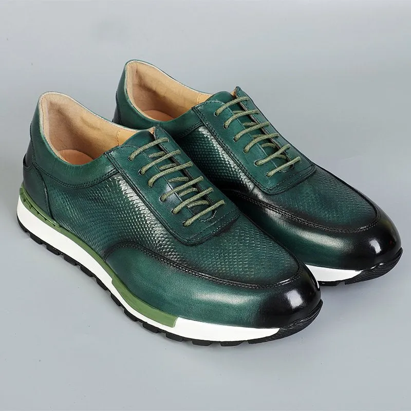 Green Color Genuine Leather Lace-Up Shoes