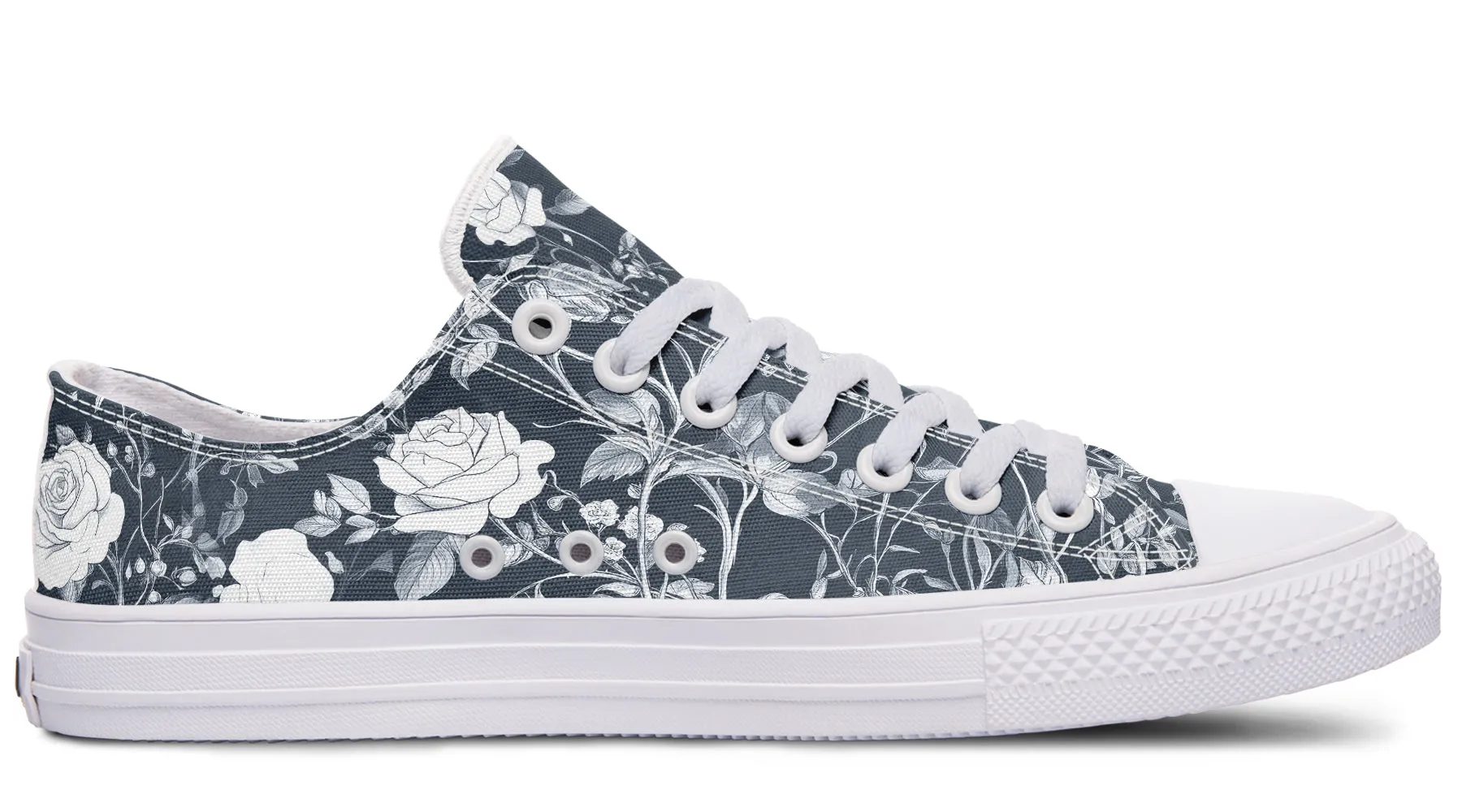 Grey Rose Romance Low Tops - Classic Premium Canvas Shoes with Comfortable and Durable Soles