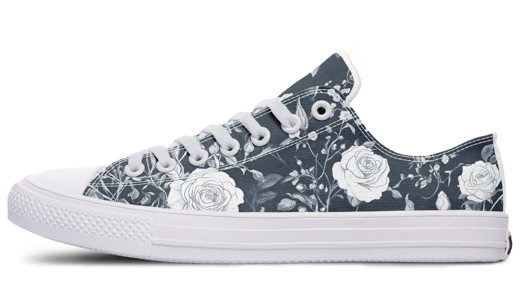 Grey Rose Romance Low Tops - Classic Premium Canvas Shoes with Comfortable and Durable Soles