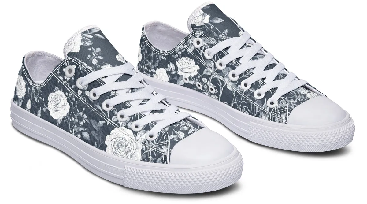 Grey Rose Romance Low Tops - Classic Premium Canvas Shoes with Comfortable and Durable Soles