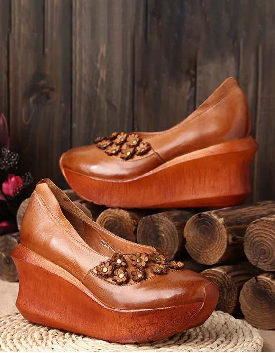 Handmade Leather Vintage Wedge Shoes for Women