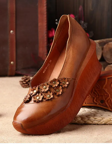 Handmade Leather Vintage Wedge Shoes for Women