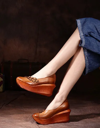 Handmade Leather Vintage Wedge Shoes for Women