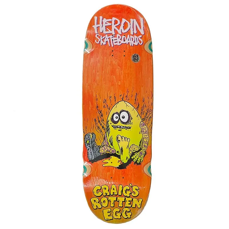 Heroin 10.0" Craig Questions Craig's Rotten Egg Shaped Wheel Wells (ORANGE STAIN) Skateboard Deck