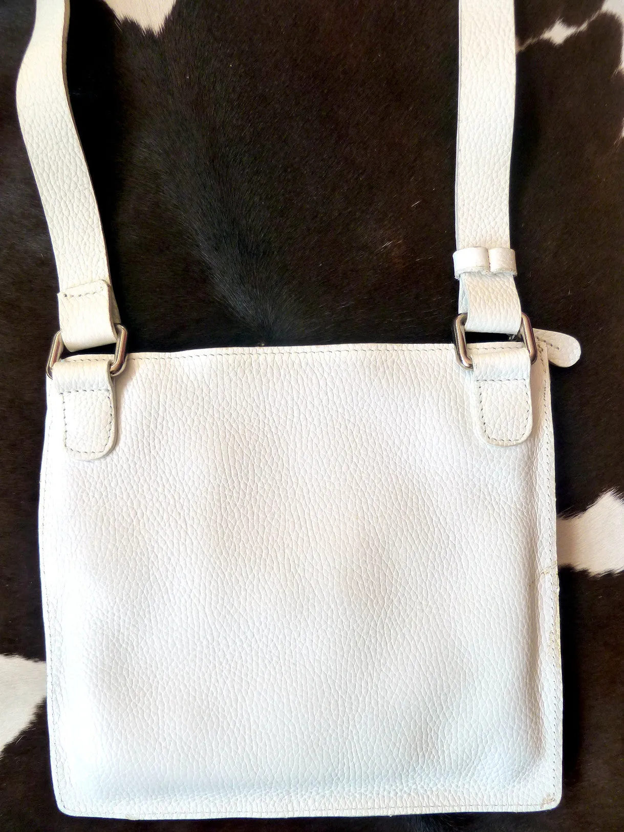 Hippie Crossbody Travel Bag White Pebble Grain Leather