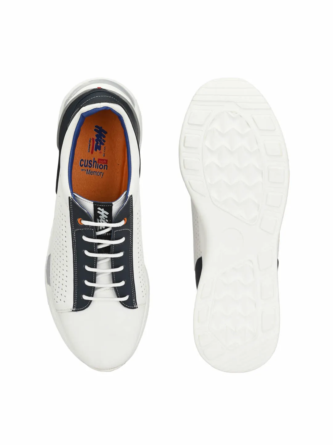 HITZ206 Men's White Leather Casual Lace-Up Shoes