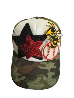 Hornets Yellowjackets Camo Trucker Hat (Various Sports)