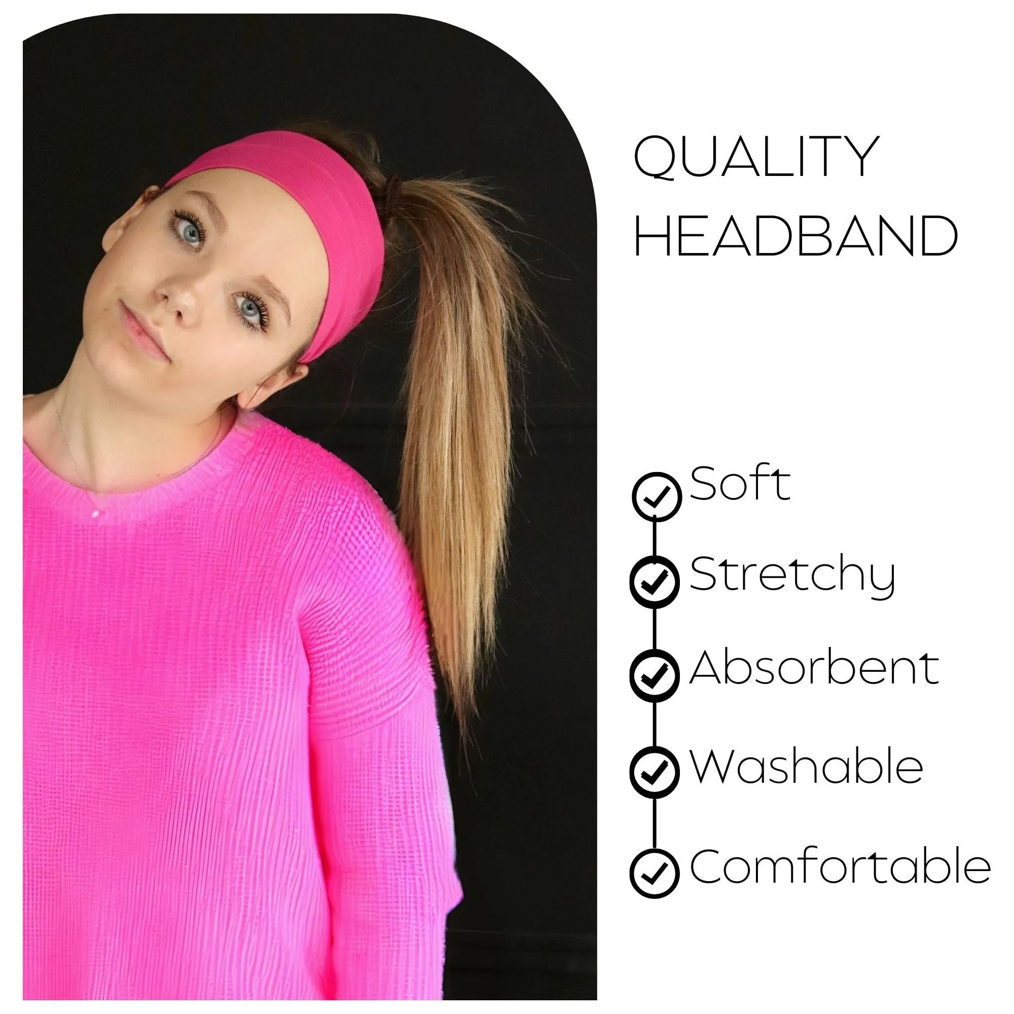 Hot Pink Wide Headbands - 12 Pack