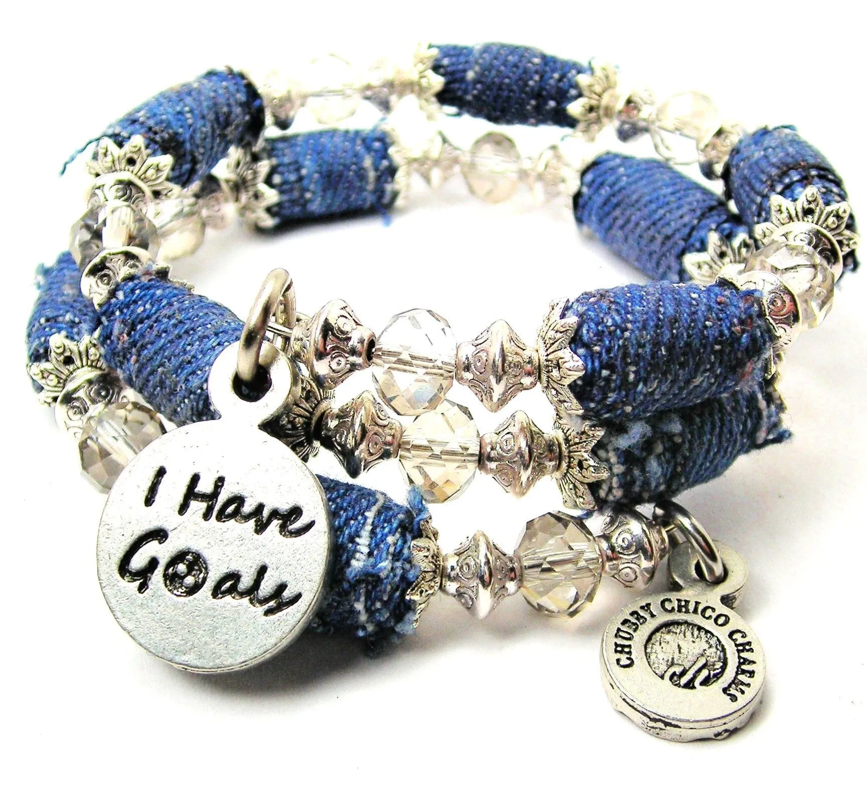 I Have Goals With Soccer Ball Blue Jean Beaded Wrap Bracelet