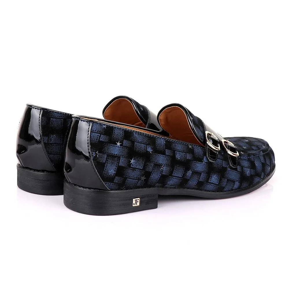 John Foster Block Double Monk Strap Blue Shoe